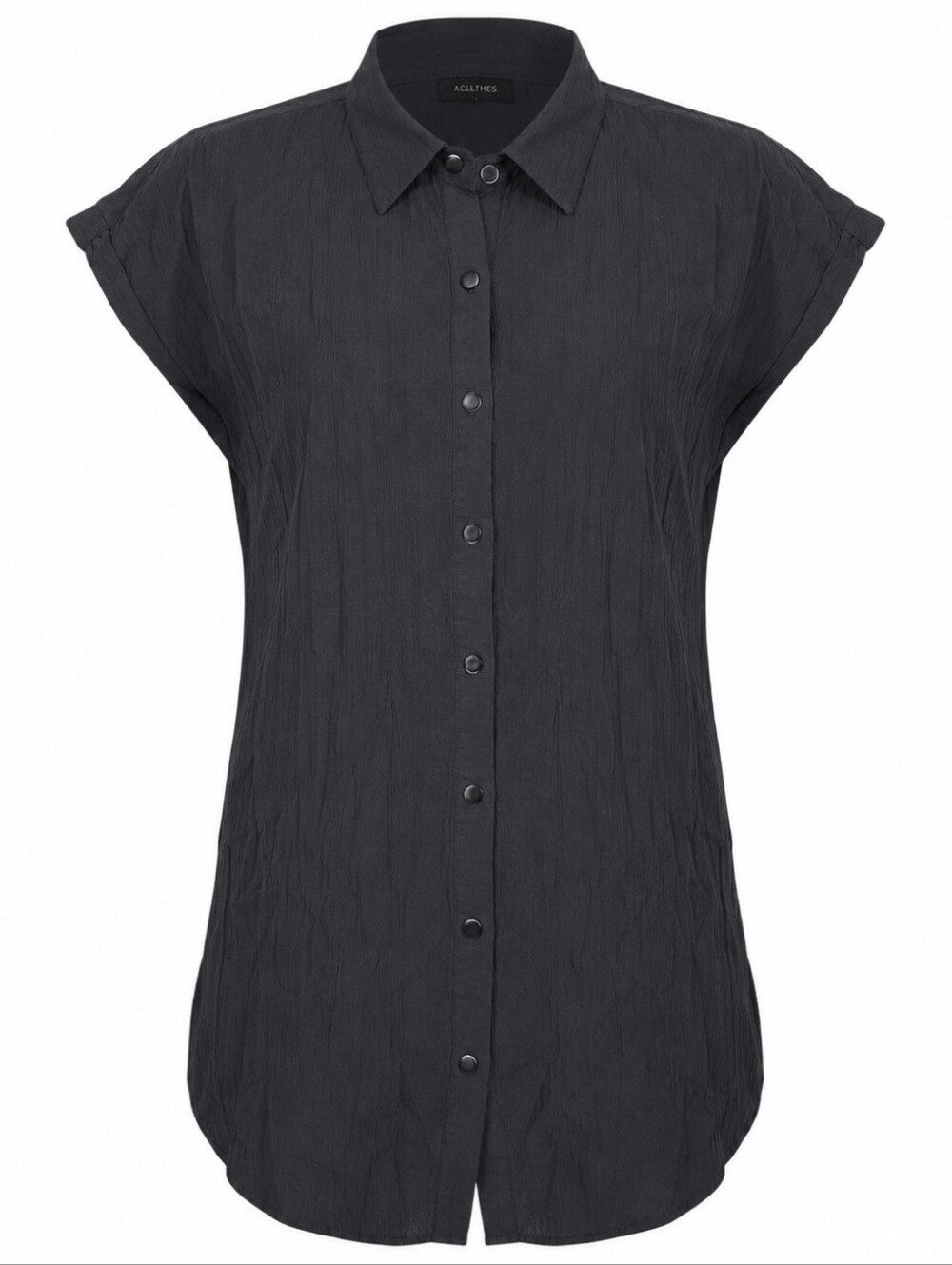 AQUA SWIM | Black Rayon Button Front Tunic Cap Sleeve Minimalist Top | M
